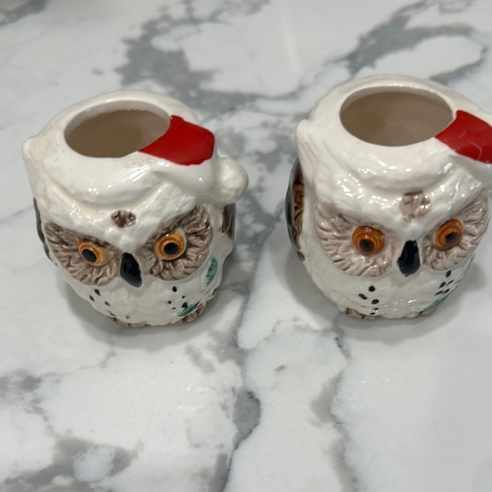 Christmas owl candle holders